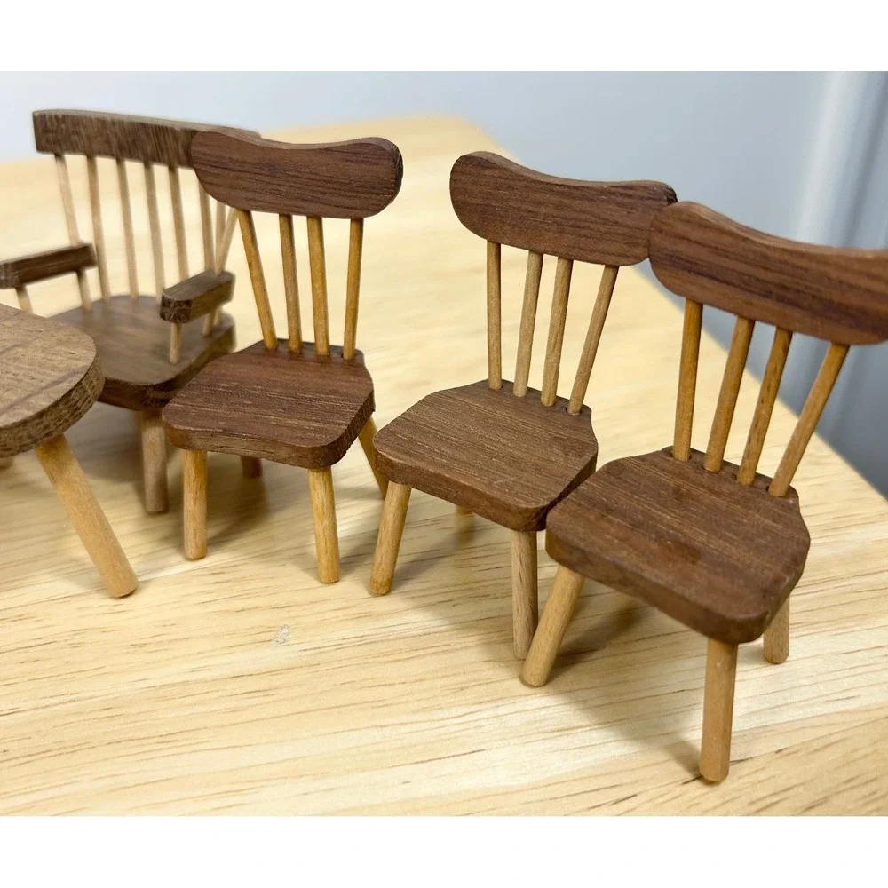 Vintage Sallingboe Denmark Miniature Wood Dollhouse Furniture Set MCM 8pc RARE‎